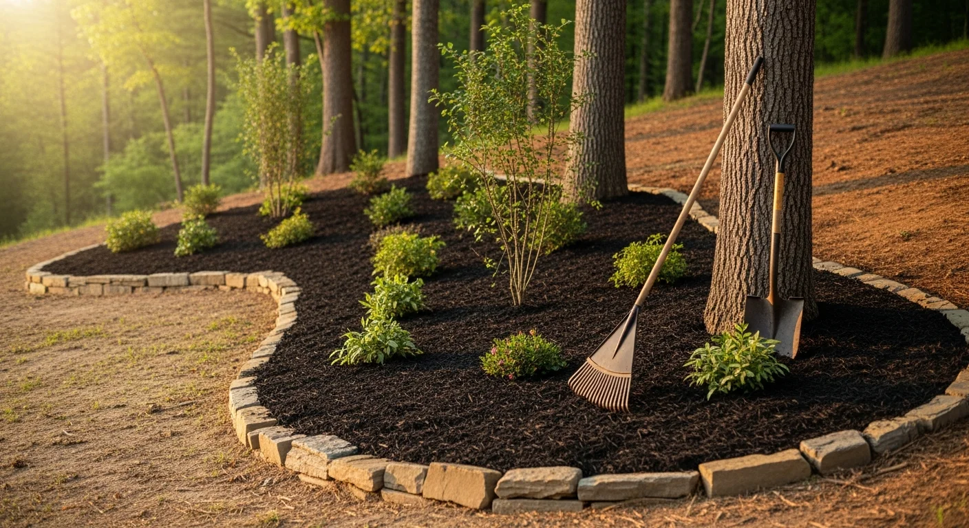 Professional landscape installation with graded terrain and planted areas in Asheville, NC