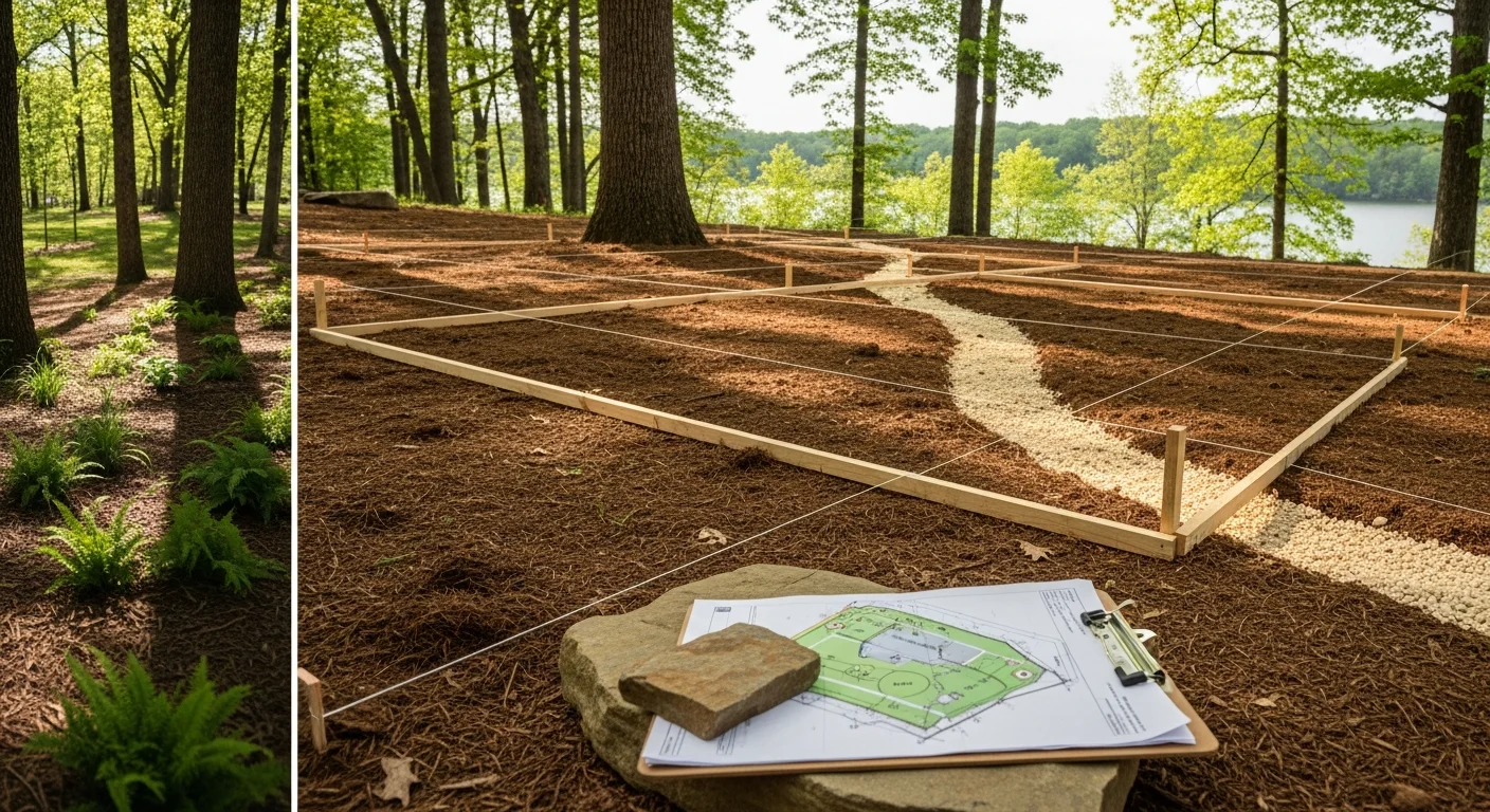 A professionally designed residential landscape in Hendersonville, TN, featuring defined planting beds, graded lawn areas, and native shrubs suited to Middle Tennessee's climate. The front yard of a single-family home shows a clean bed layout with layered plantings along a curved walkway.